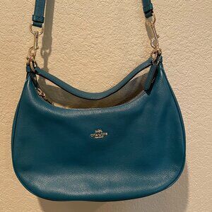 COACH Teal Pebbled Harley East West Hobo Shoulder Bag